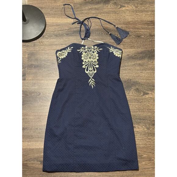 Lilly Pulitzer Demi Convertible Dress True Navy & Gold Size 00 - Picture 1 of 9